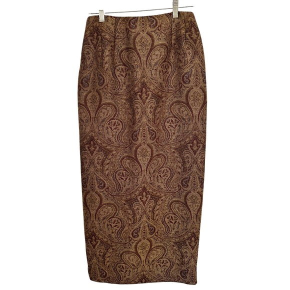 VTG Talbots Wool Paisley Pencil Skirt Chocolate Brown SZ 4 Classic Equestrian - Picture 1 of 4